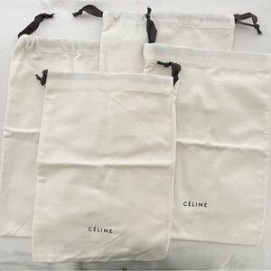 Authentic Celine Shoe Drawstring Dust Bags x4 Off White Cream w Black Logo & Tie